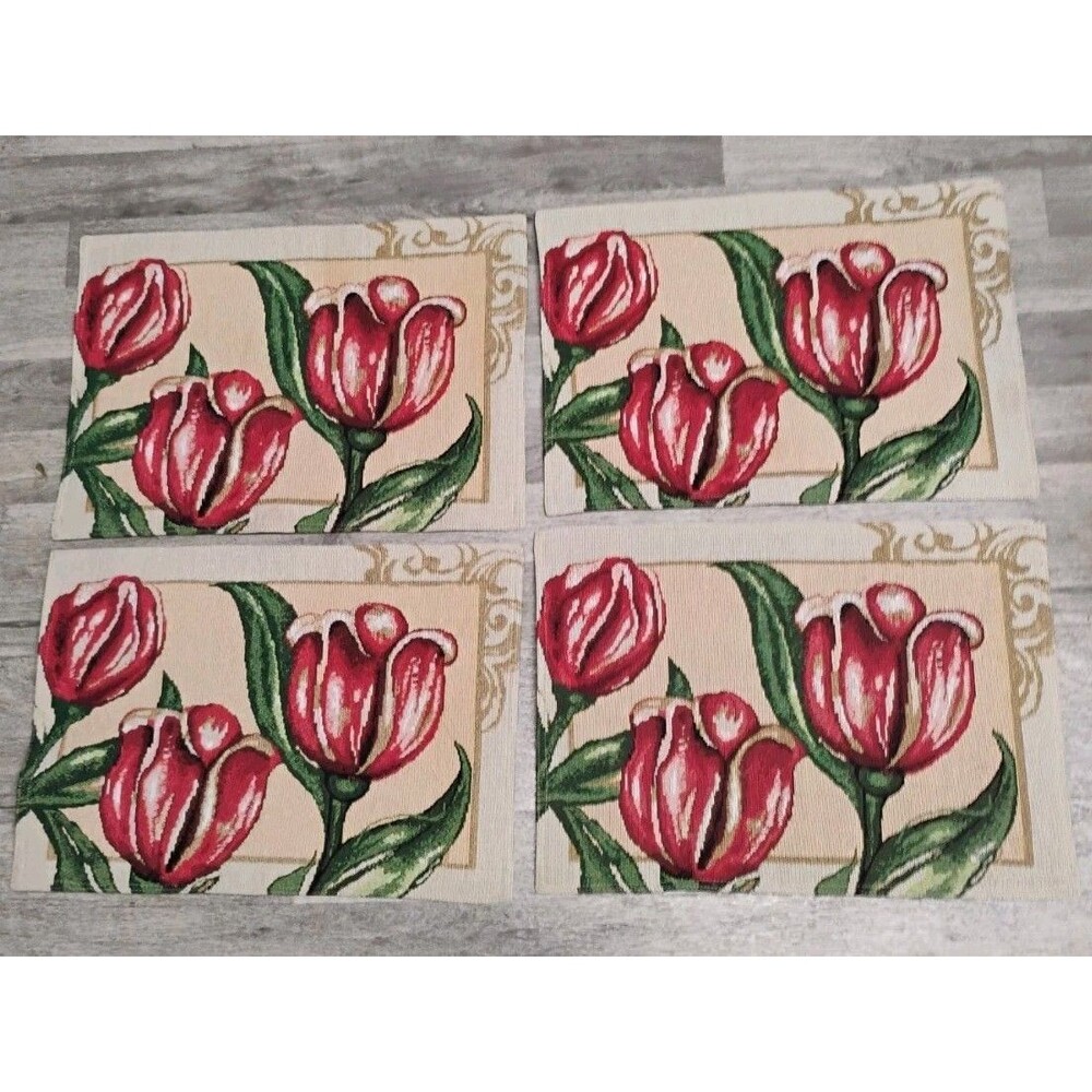 Tapestry Red Tulip Floral Placemat Spring Easter Flower